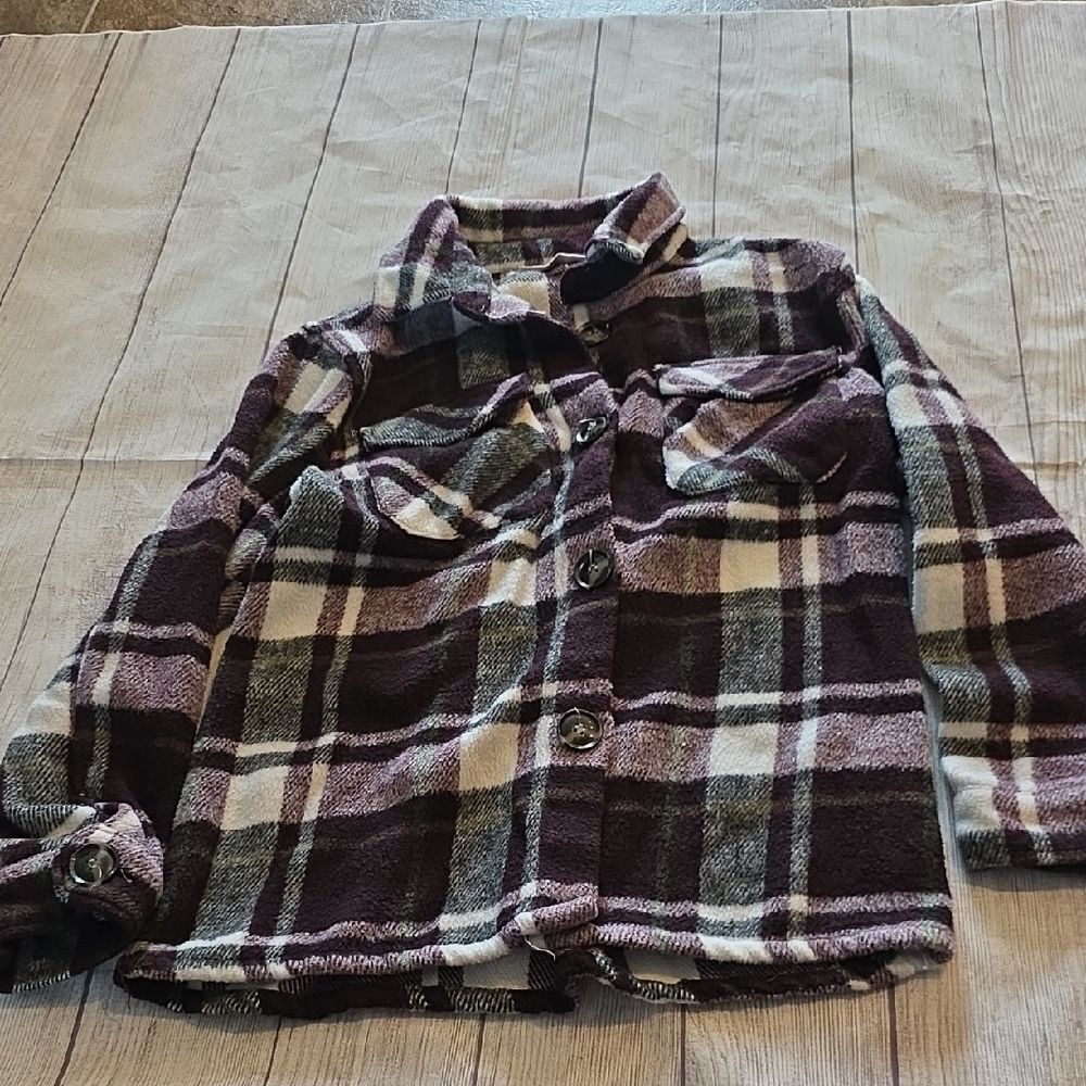 Plaid Button-Up Shirt - Purple and Cream